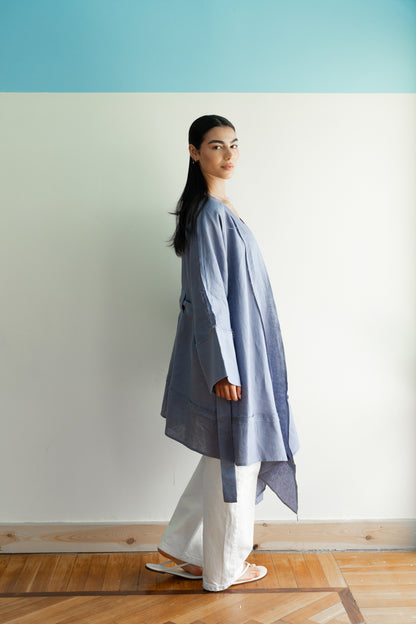 Flow Linen Cardigan in Bright Blue