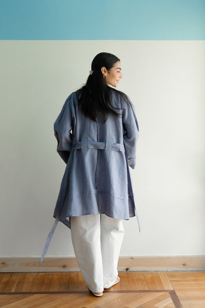 Flow Linen Cardigan in Bright Blue