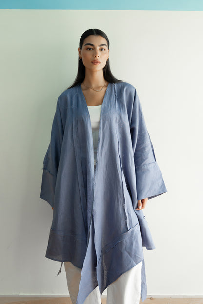 Flow Linen Cardigan in Bright Blue