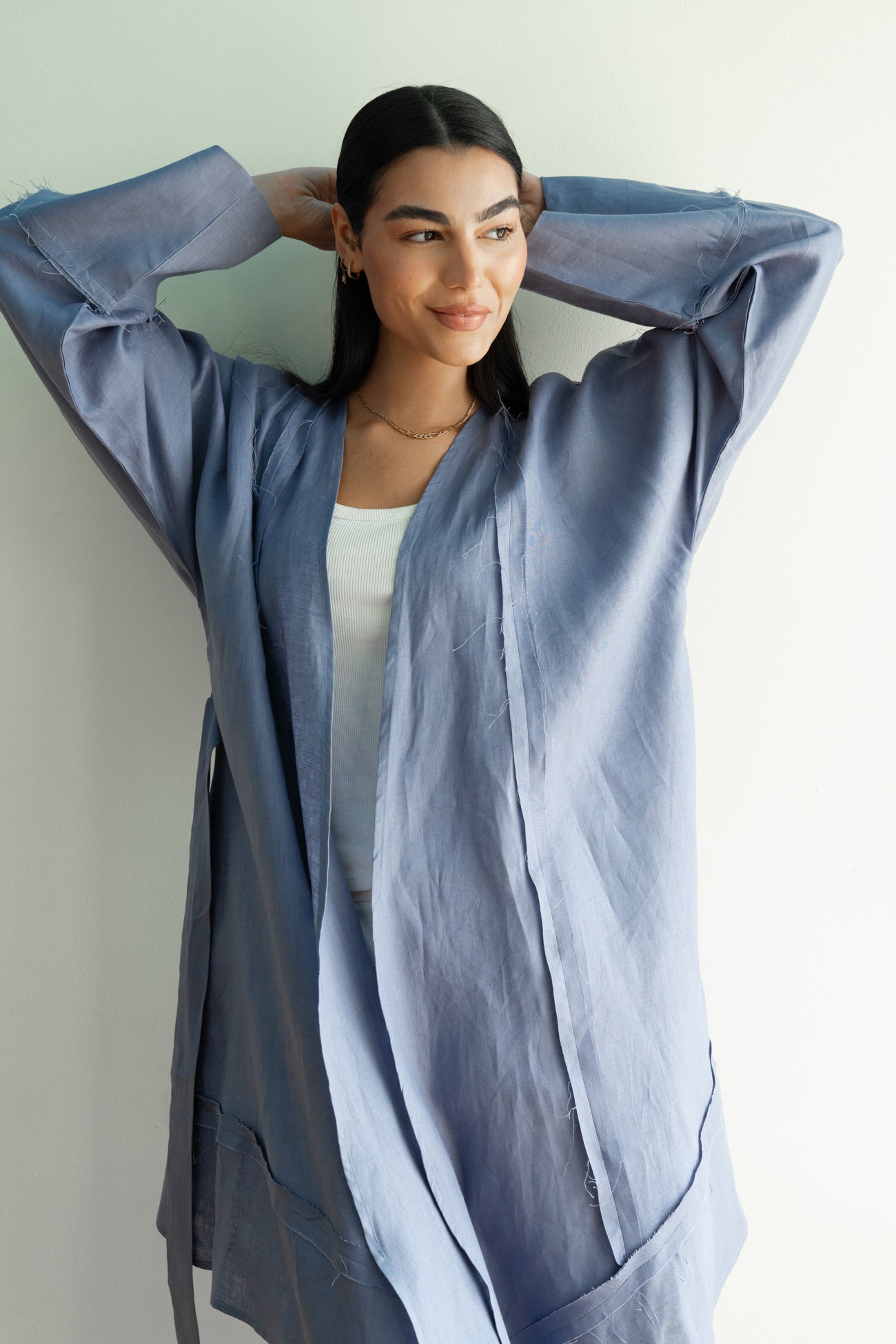 Flow Linen Cardigan in Bright Blue