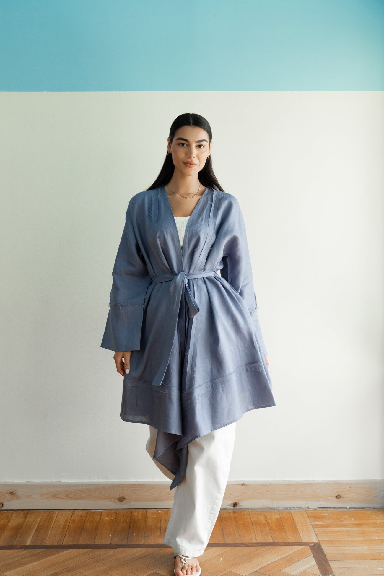 Flow Linen Cardigan in Bright Blue