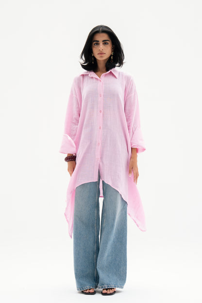Asymmetric Linen Shirt in Pink