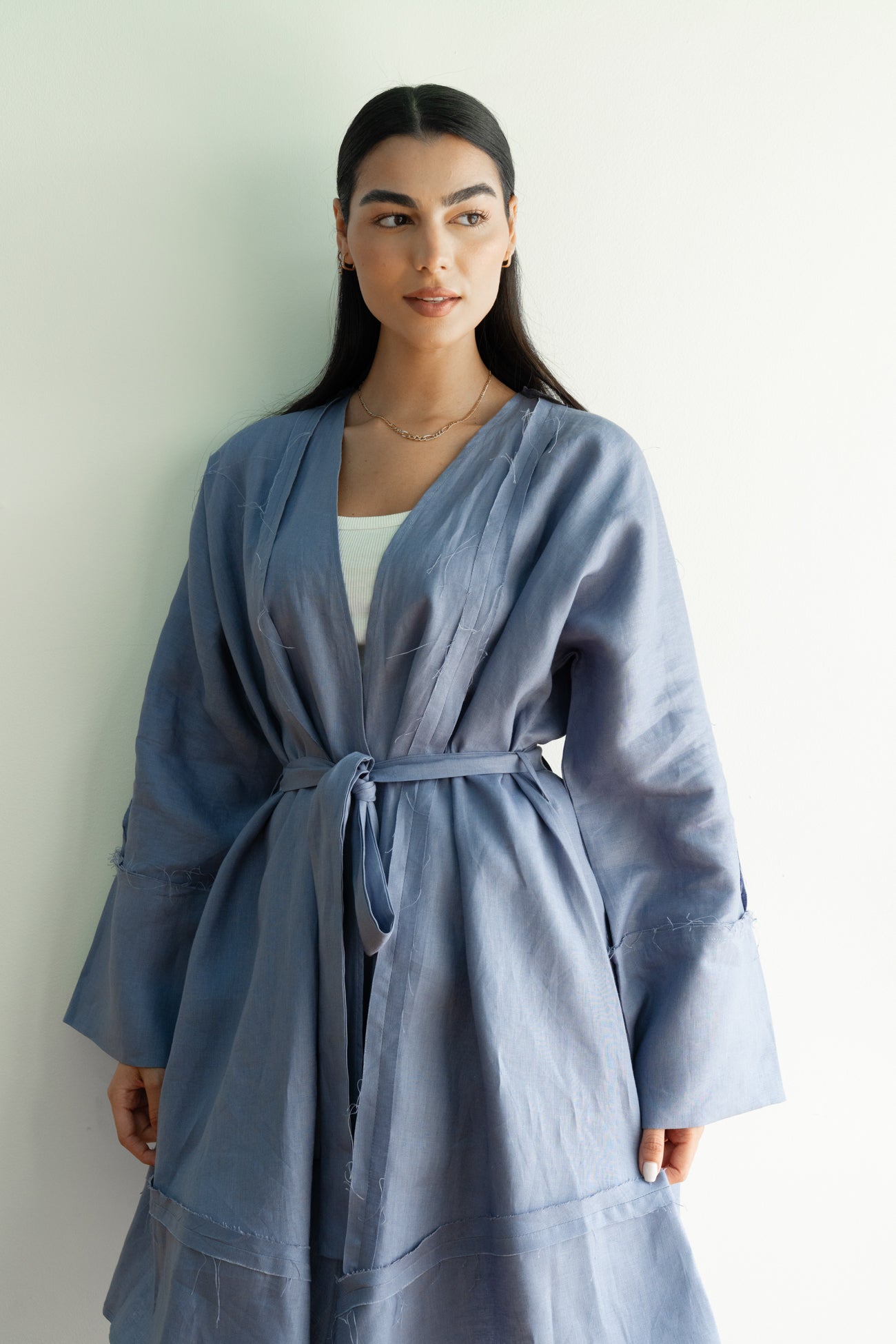 Flow Linen Cardigan in Bright Blue