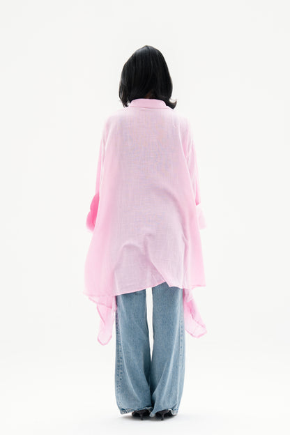 Asymmetric Linen Shirt in Pink