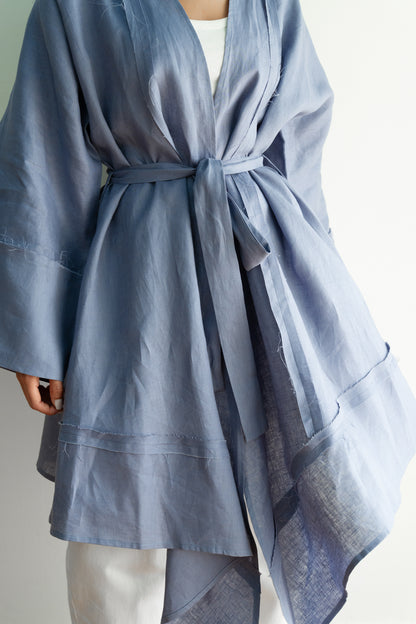 Flow Linen Cardigan in Bright Blue