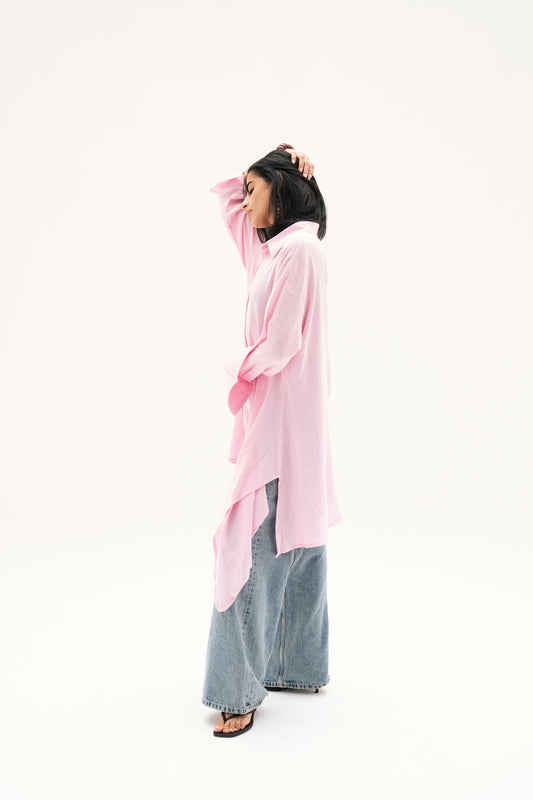 Asymmetric Linen Shirt in Pink