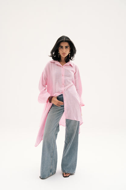 Asymmetric Linen Shirt in Pink