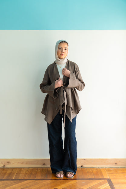 Everyday Linen Cardigan in Brown