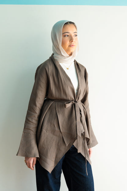 Everyday Linen Cardigan in Brown