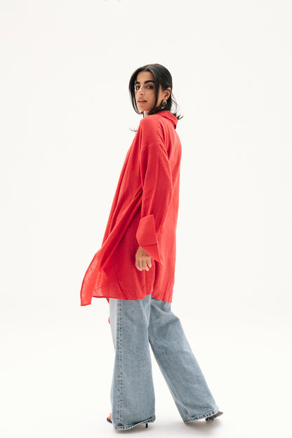 Asymmetric Linen Shirt in Red