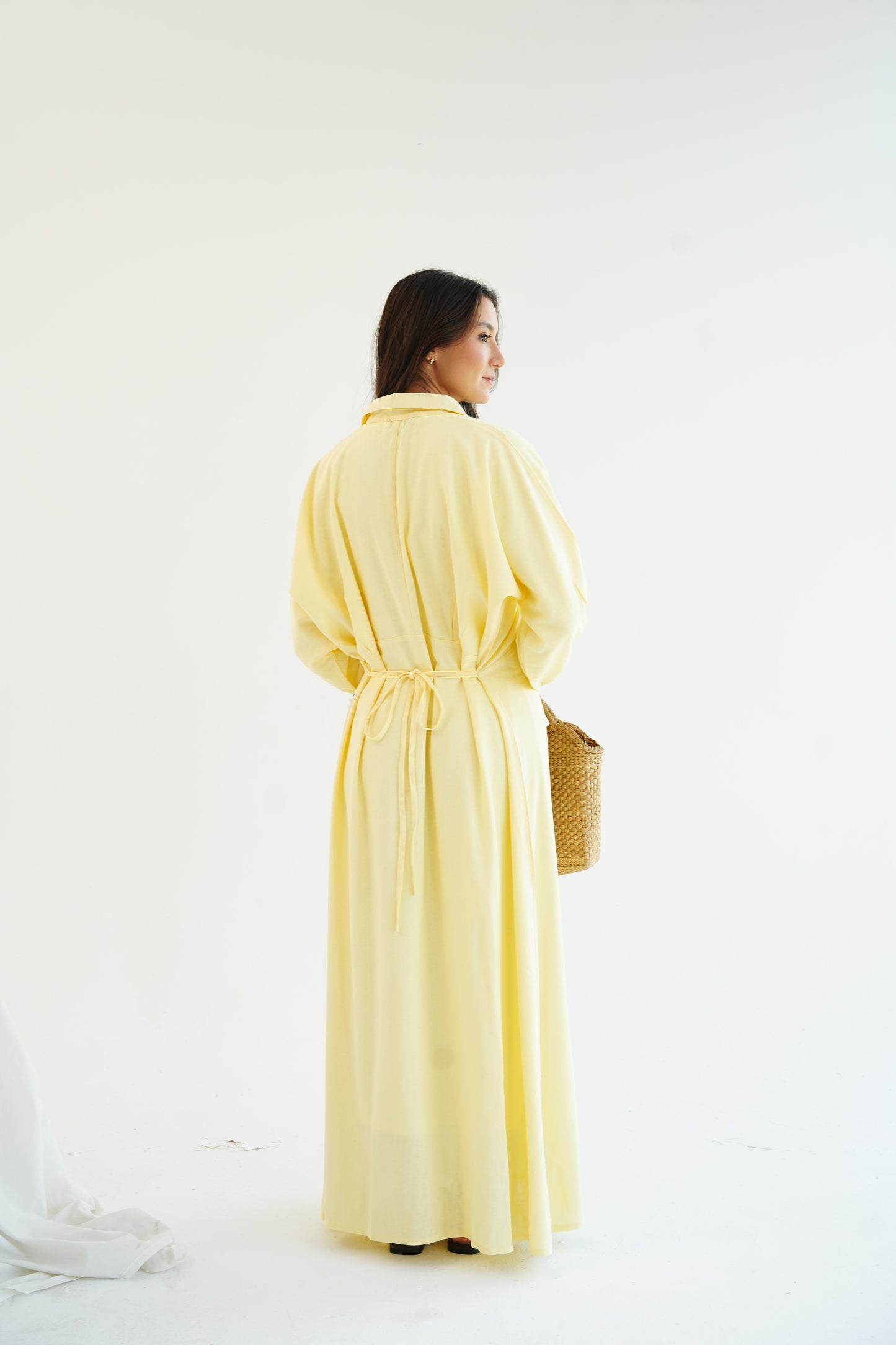 Linen Flow Shirt Dress in Butter Yellow