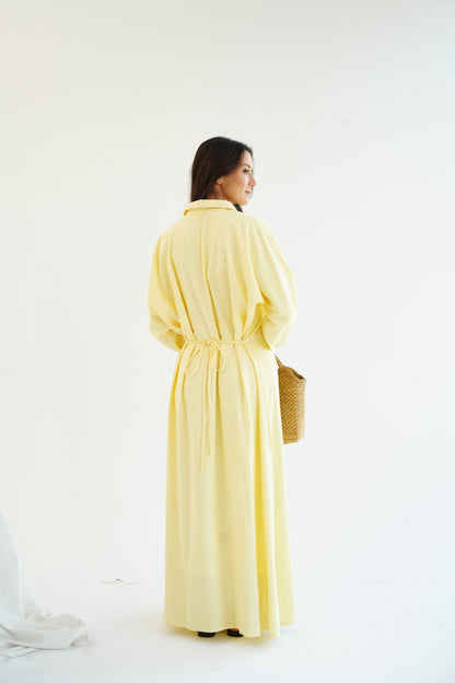 Linen Flow Shirt Dress in Butter Yellow