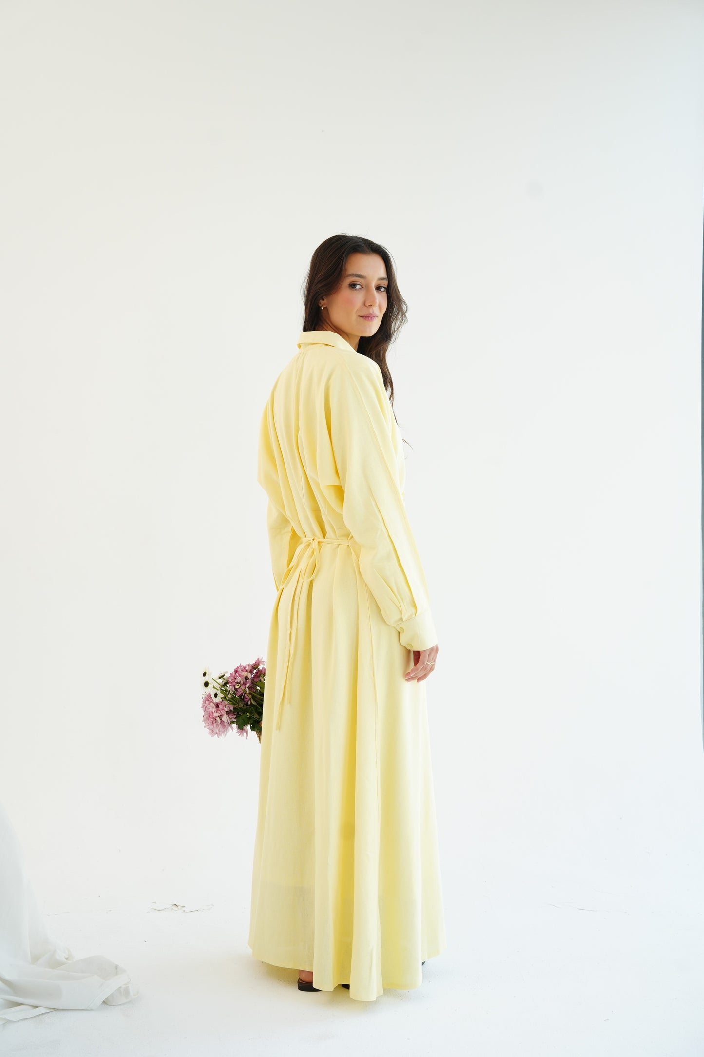 Linen Flow Shirt Dress in Butter Yellow