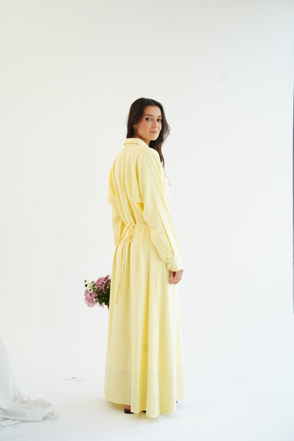 Linen Flow Shirt Dress in Butter Yellow