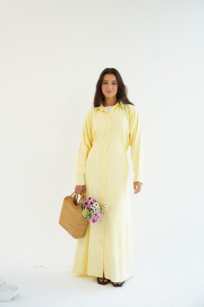 Linen Flow Shirt Dress in Butter Yellow