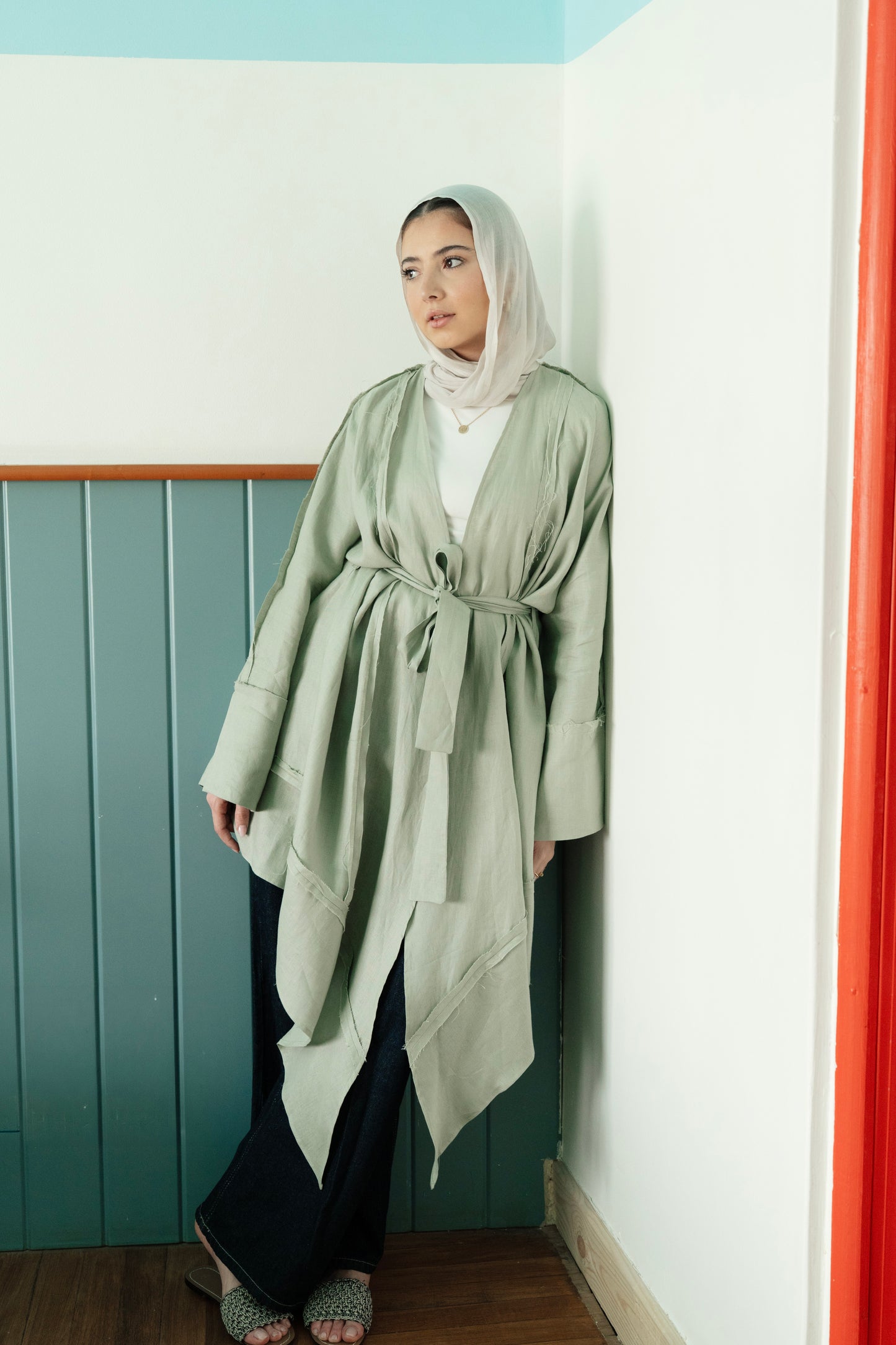 Flow Linen Cardigan in Sage