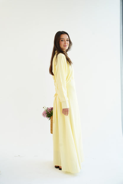 Linen Flow Shirt Dress in Butter Yellow