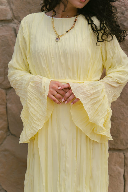 Sunshine Pleated Chiffon Dress in Yellow