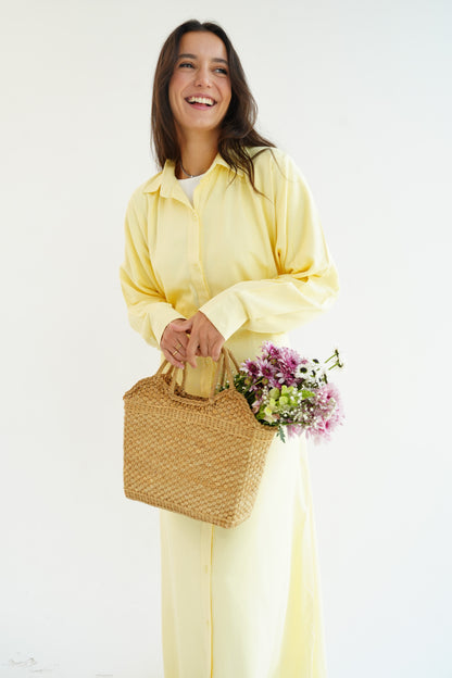 Linen Flow Shirt Dress in Butter Yellow