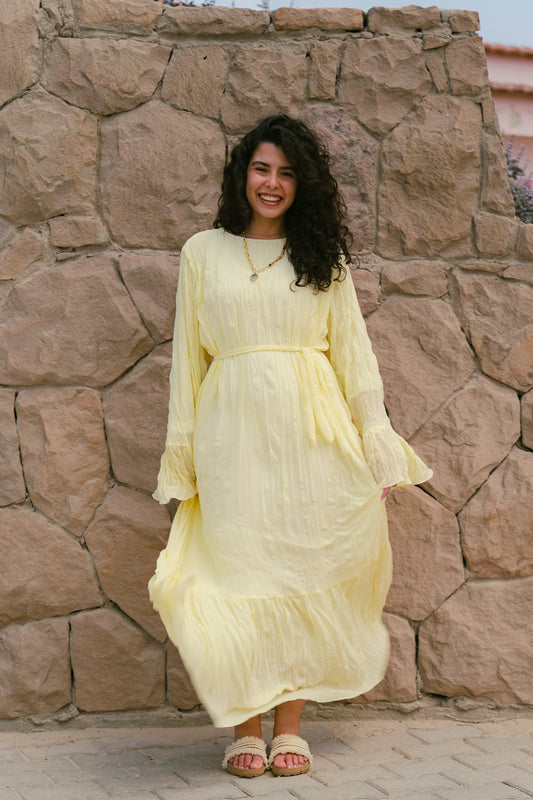 Sunshine Pleated Chiffon Dress in Yellow