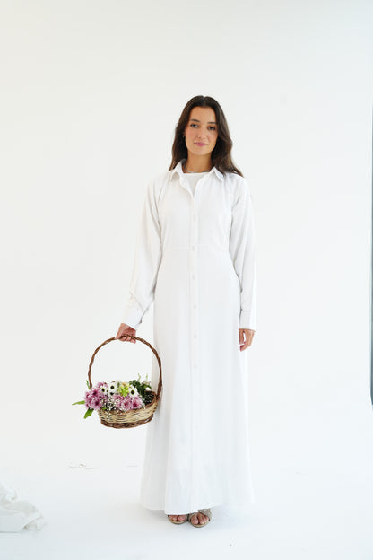 Linen Flow Shirt Dress in Offwhite