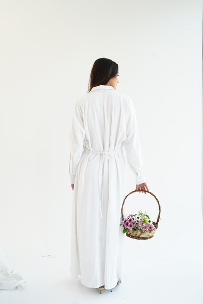 Linen Flow Shirt Dress in Offwhite