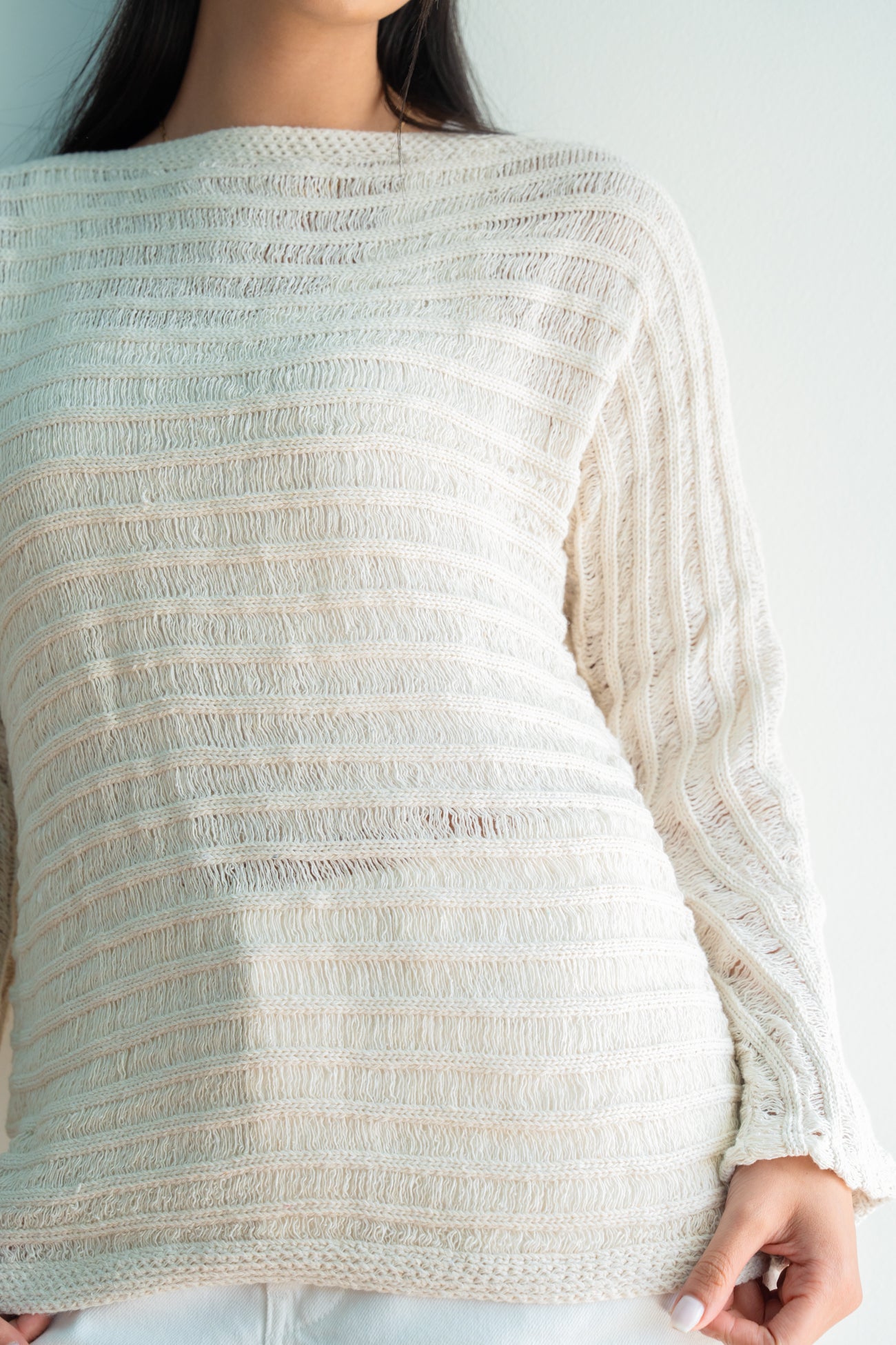 Textured Knit Top in Offwhite
