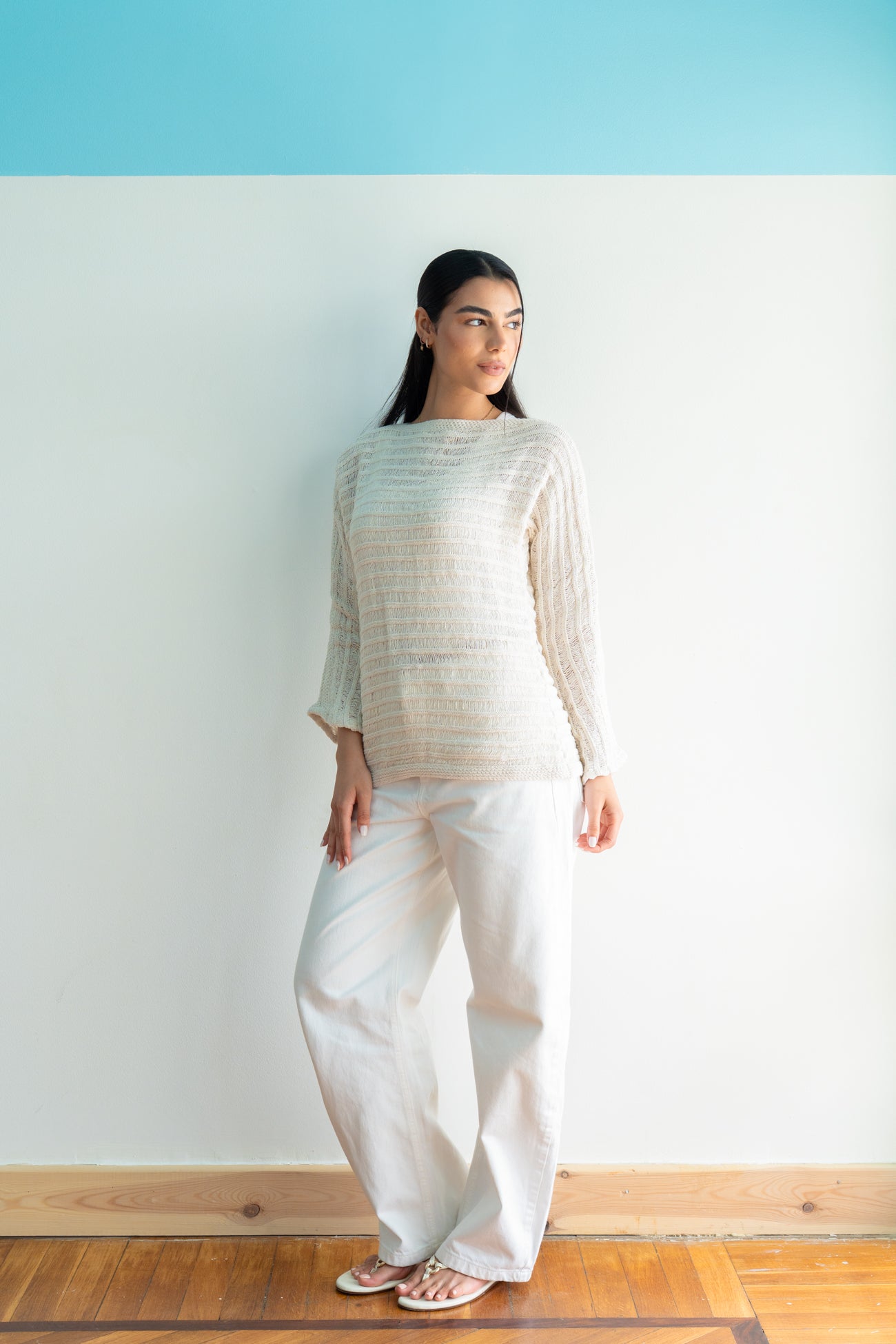 Textured Knit Top in Offwhite