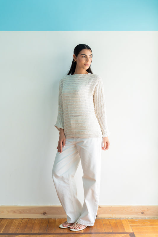 Textured Knit Top in Offwhite
