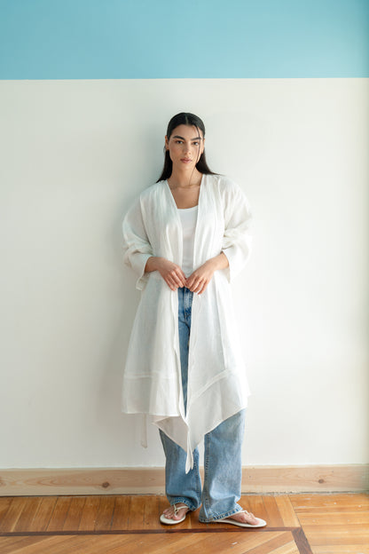 Flow Linen Cardigan in White
