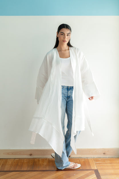 Flow Linen Cardigan in White