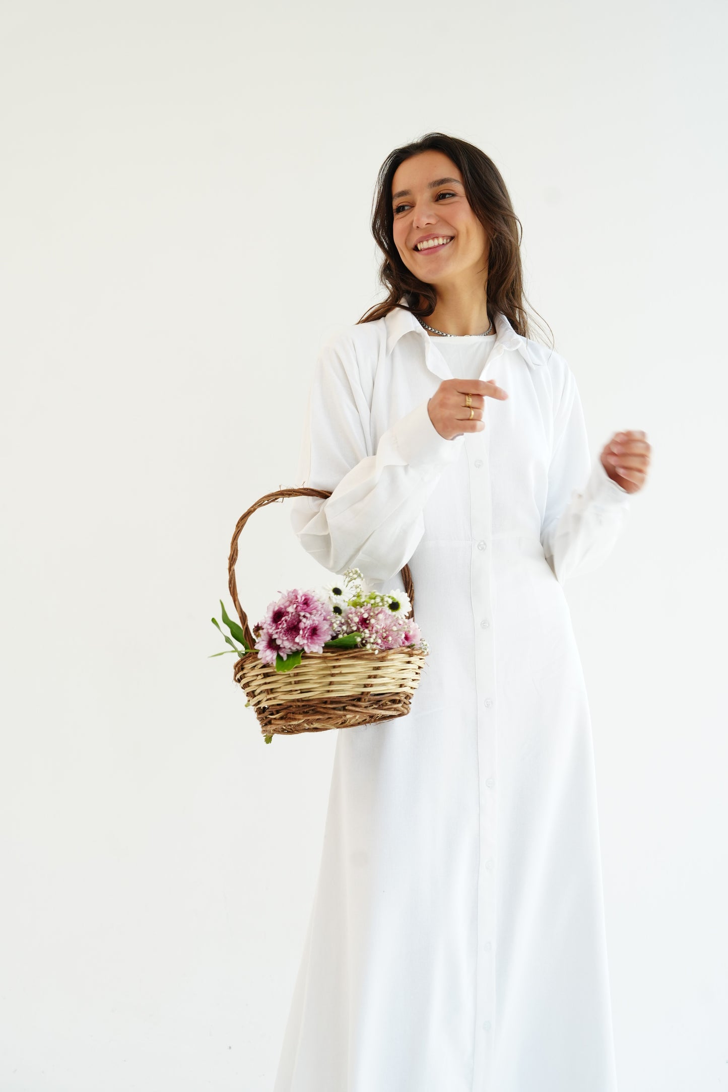 Linen Flow Shirt Dress in Offwhite