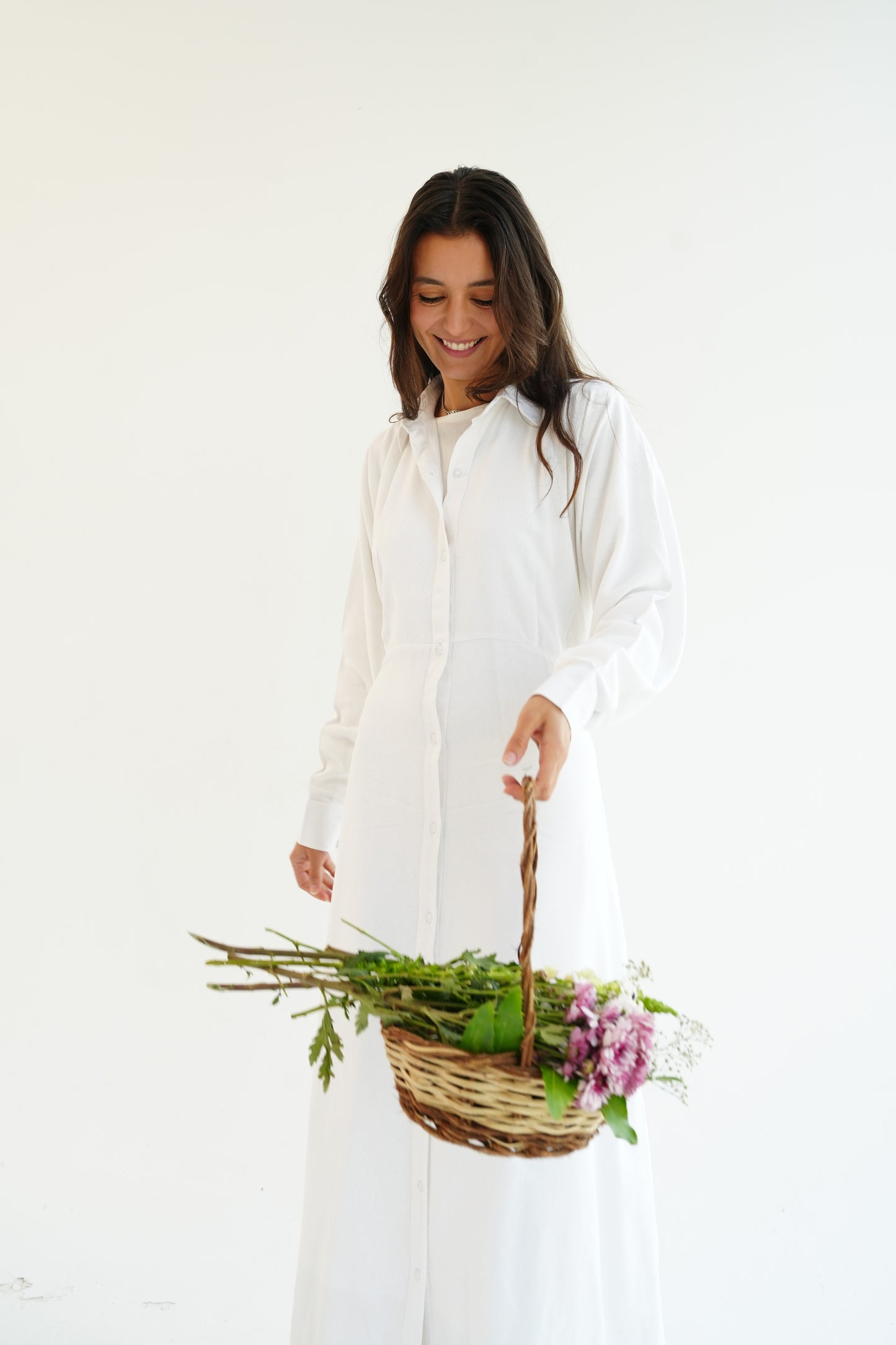 Linen Flow Shirt Dress in Offwhite