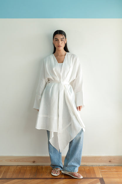 Flow Linen Cardigan in White