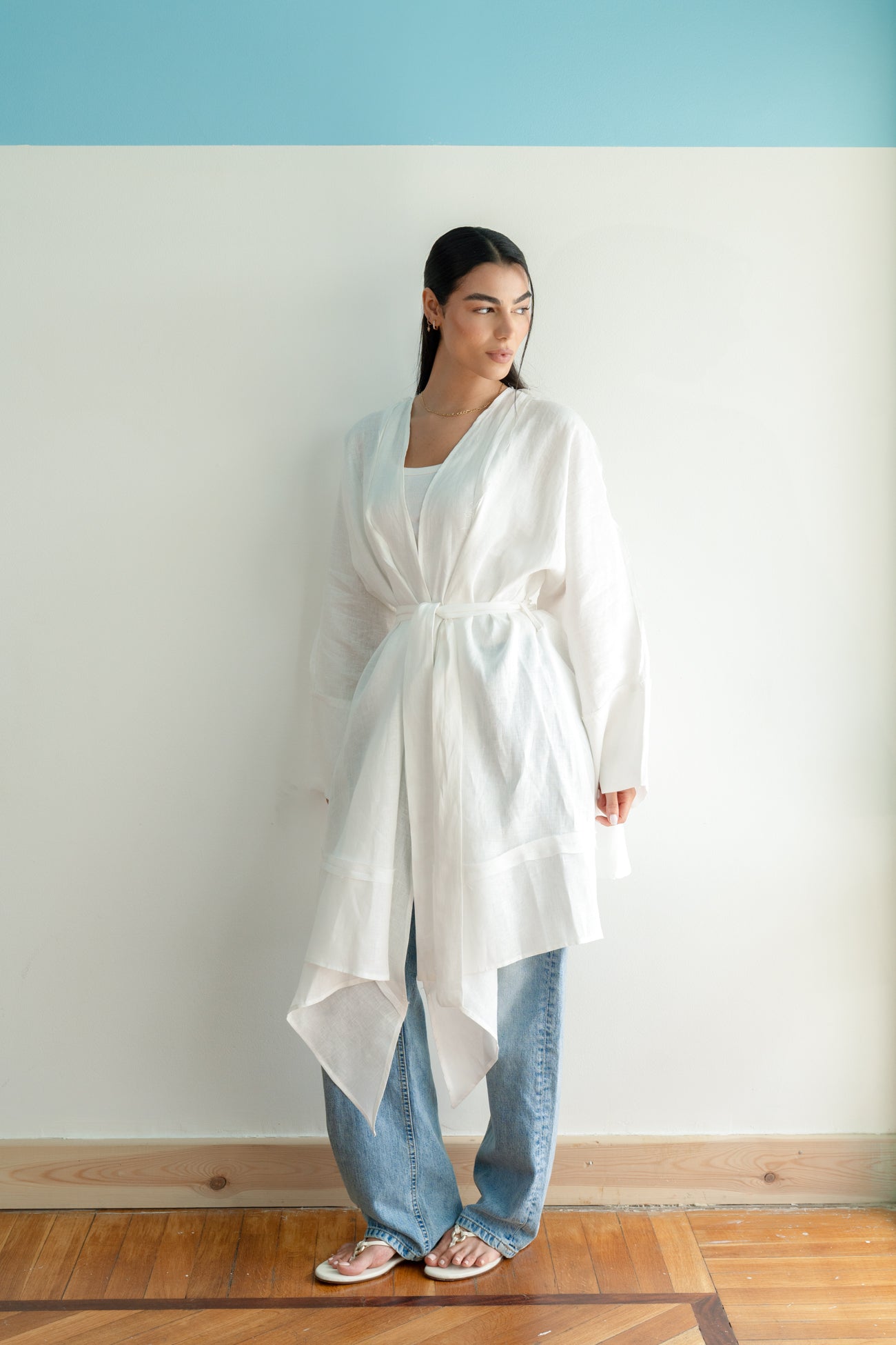 Flow Linen Cardigan in White