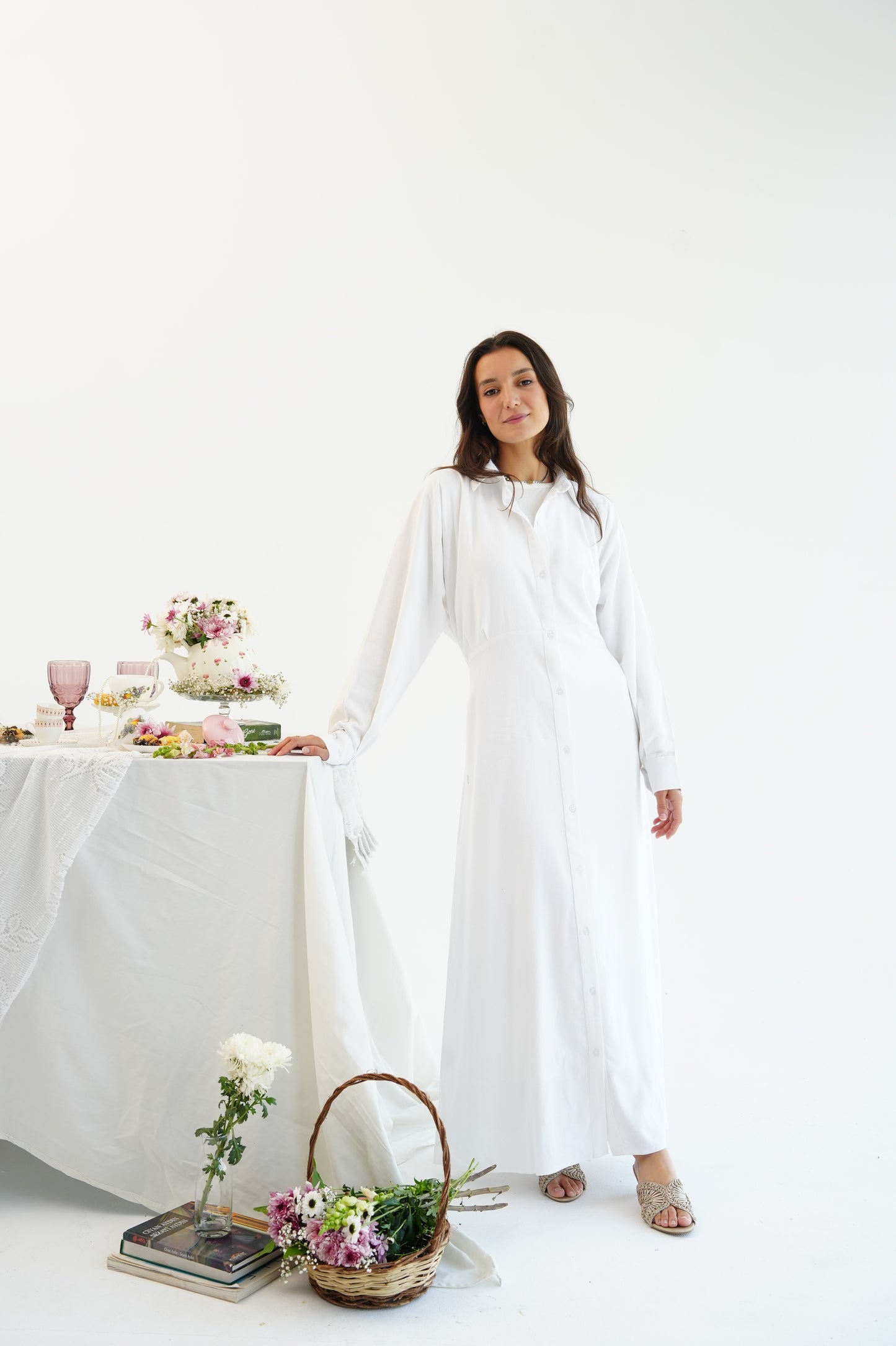 Linen Flow Shirt Dress in Offwhite
