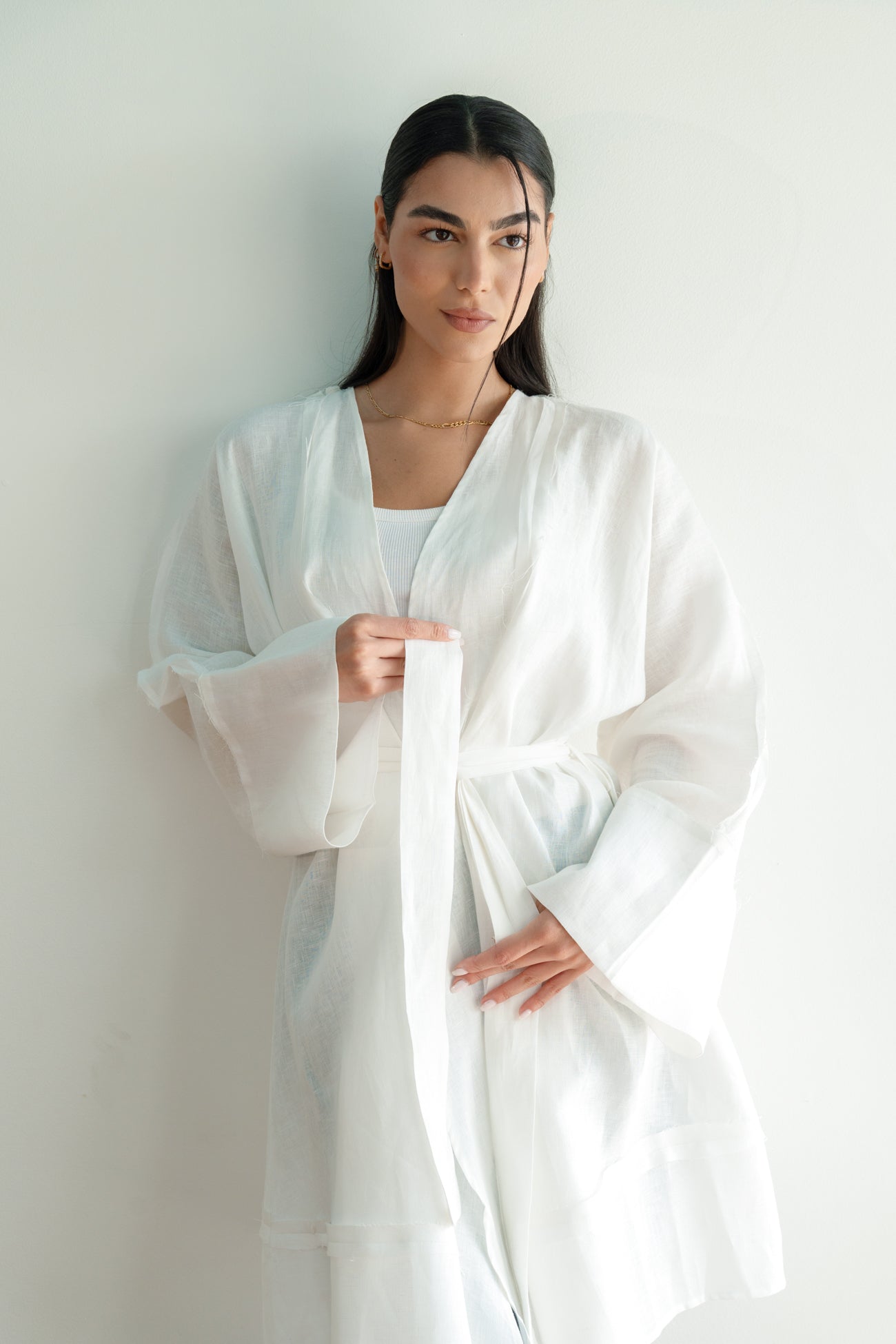 Flow Linen Cardigan in White