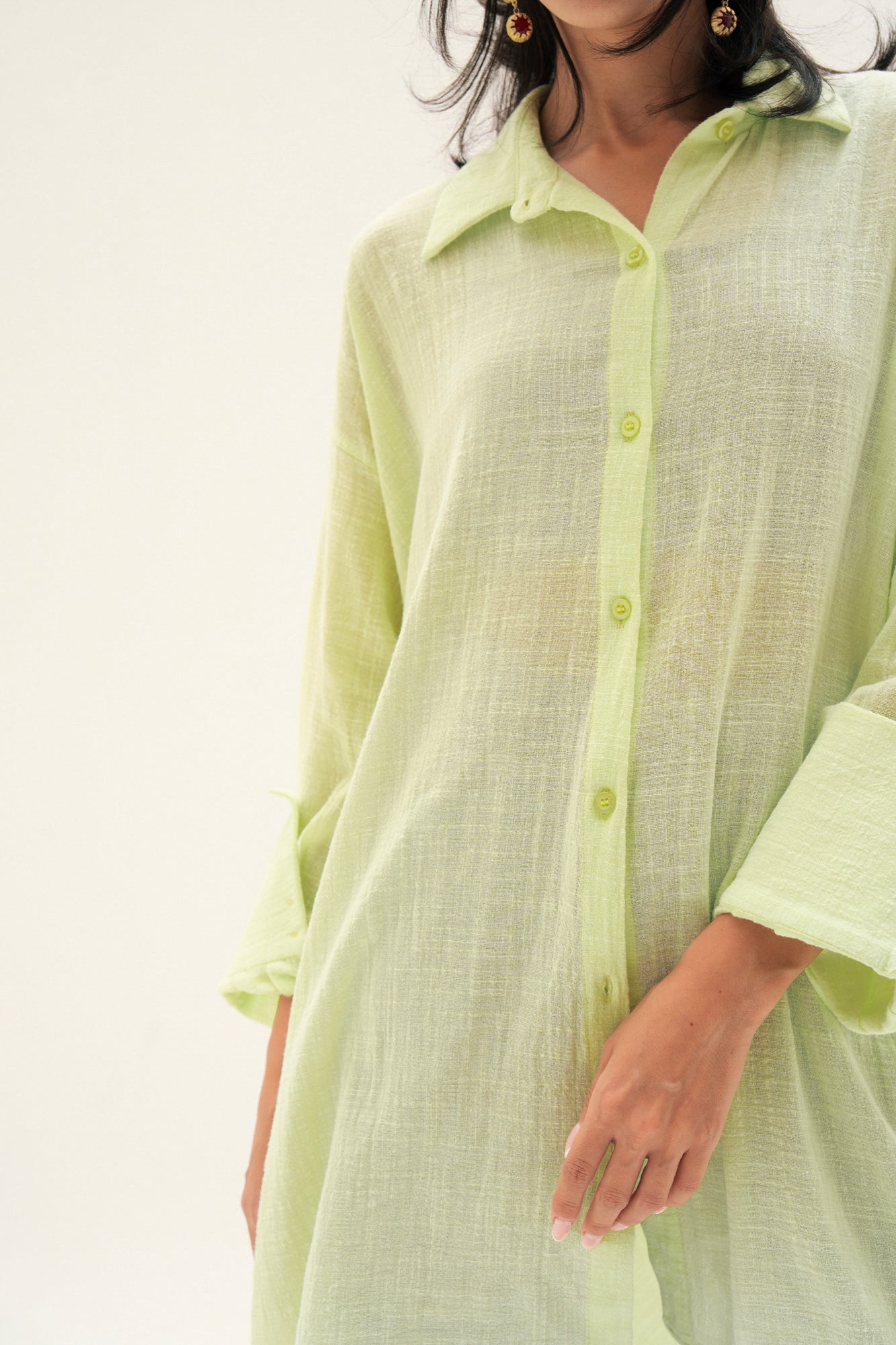 Asymmetric Linen Shirt in Apple Green
