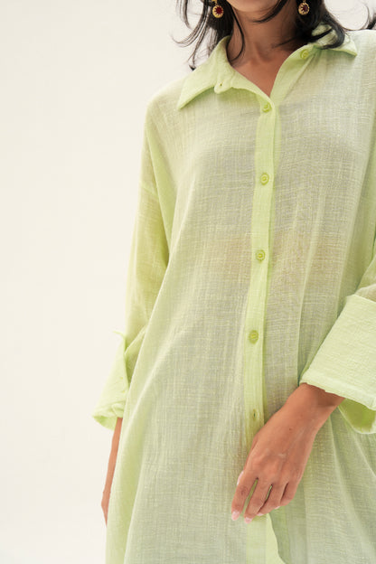 Asymmetric Linen Shirt in Apple Green