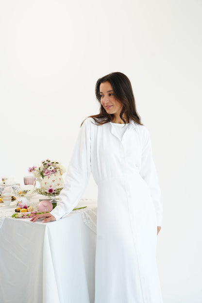 Linen Flow Shirt Dress in Offwhite