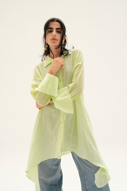 Asymmetric Linen Shirt in Apple Green