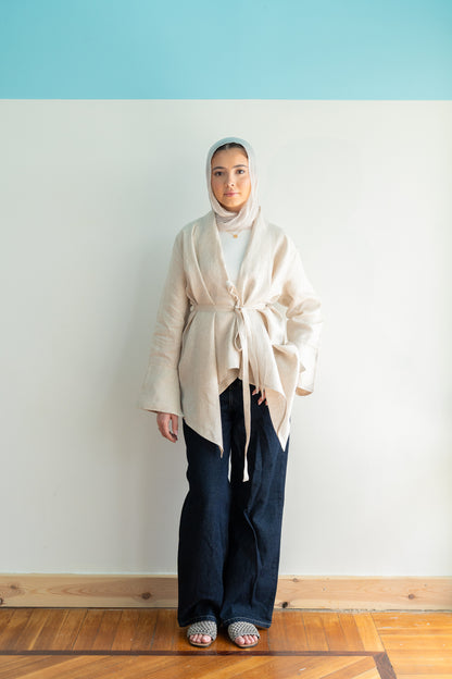 Everyday Linen Cardigan in Beige