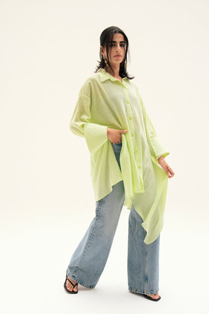 Asymmetric Linen Shirt in Apple Green