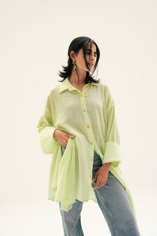 Asymmetric Linen Shirt in Apple Green