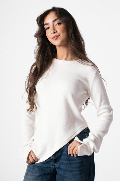 Slit Basic Top in Offwhite