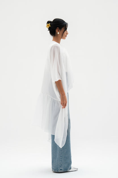 Asymmetric Chiffon Blouse in White