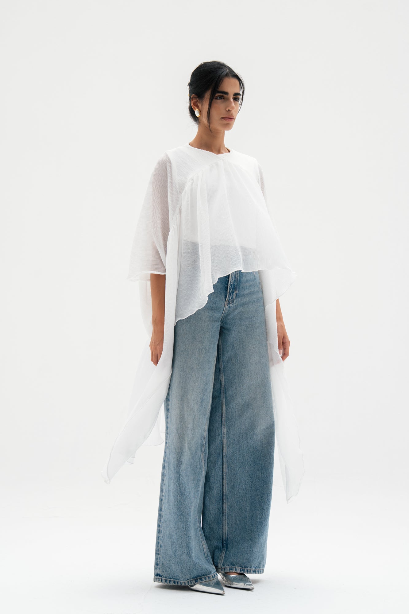 Asymmetric Chiffon Blouse in White
