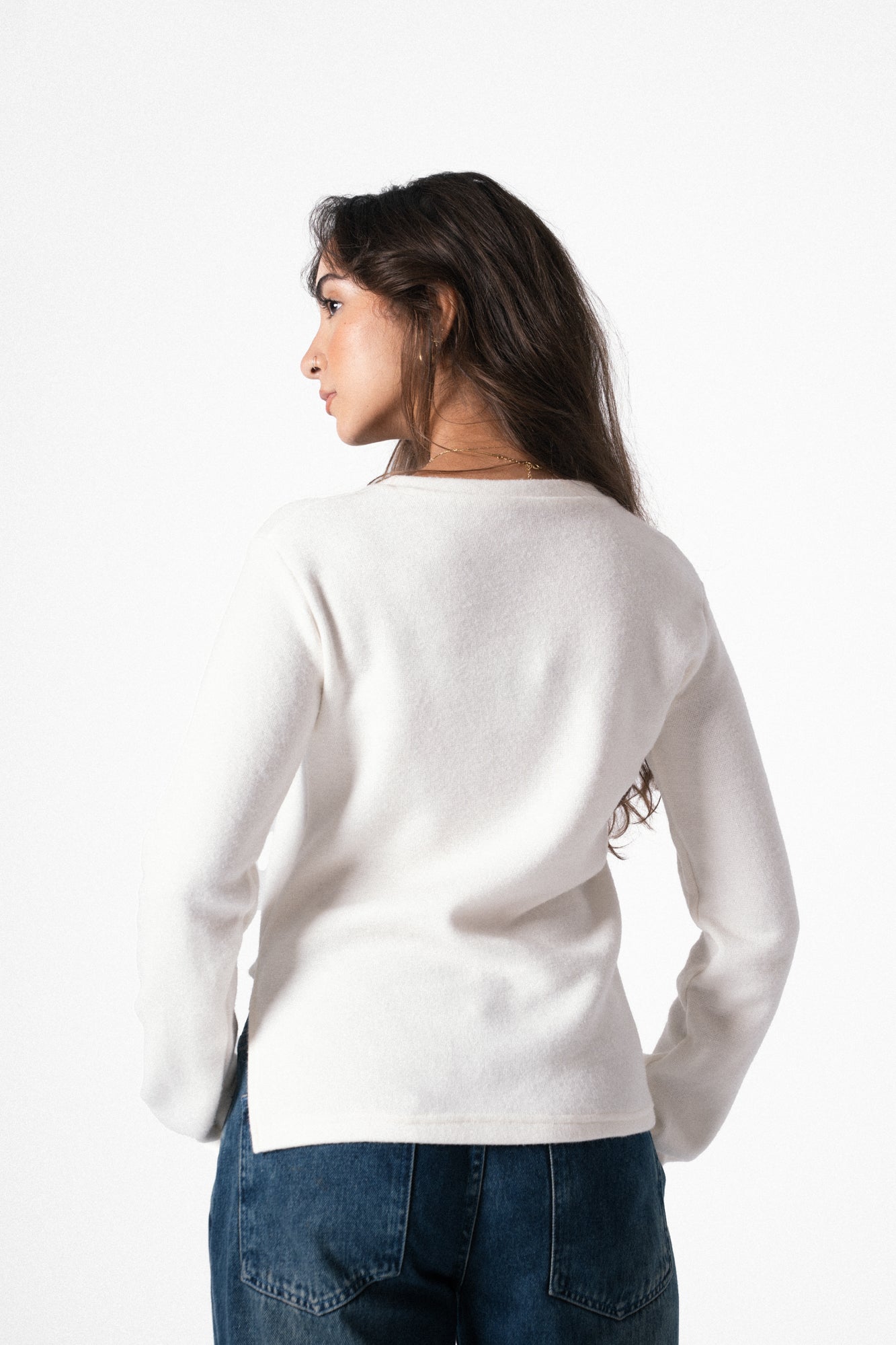 Slit Basic Top in Offwhite