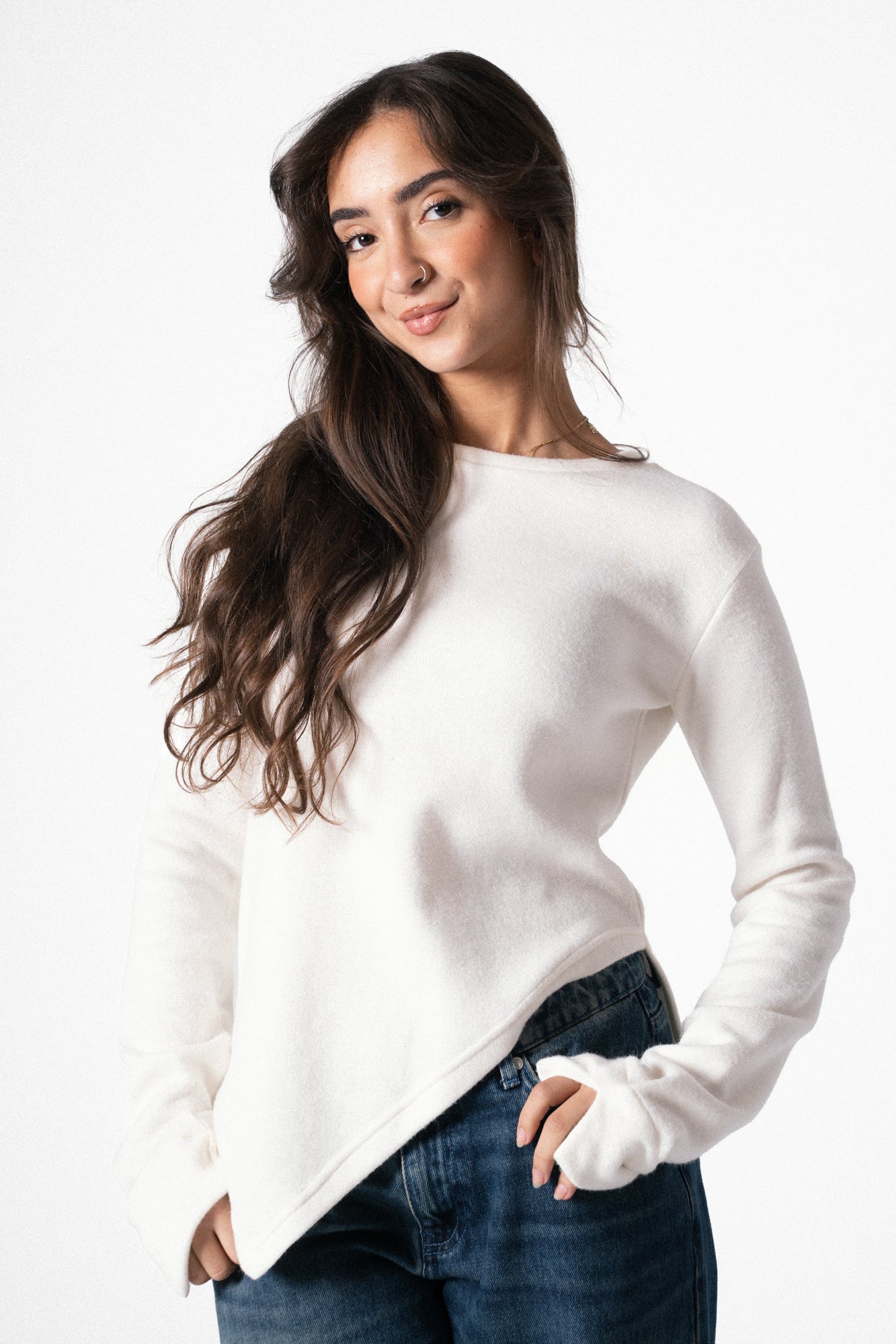 Slit Basic Top in Offwhite