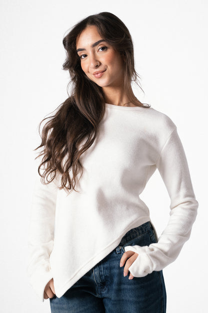 Slit Basic Top in Offwhite